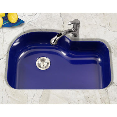 Houzer NB Porcela Series Porcelain Enamel Steel Undermount Offset Single Bowl Kitchen Sink, Navy Blue Kitchen Sink - Undermount Houzer
